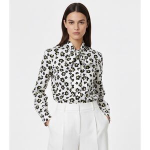 Hawes & Curtis Women's Black & White Flower Print Satin Bow Blouse Sz 18